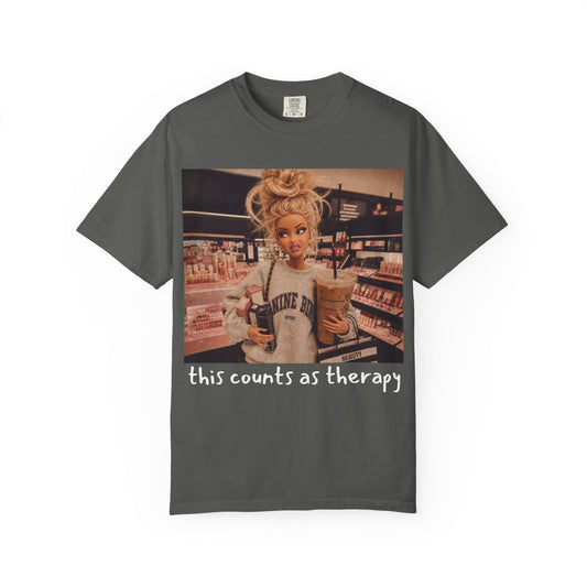 Graphic T-Shirt — "This Counts As Therapy" Shopping Doll Tee