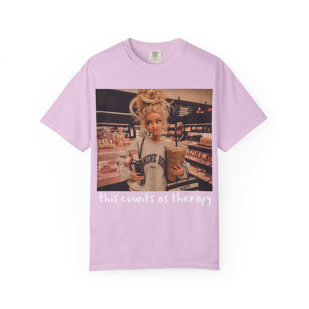 Graphic T-Shirt — "This Counts As Therapy" Shopping Doll Tee