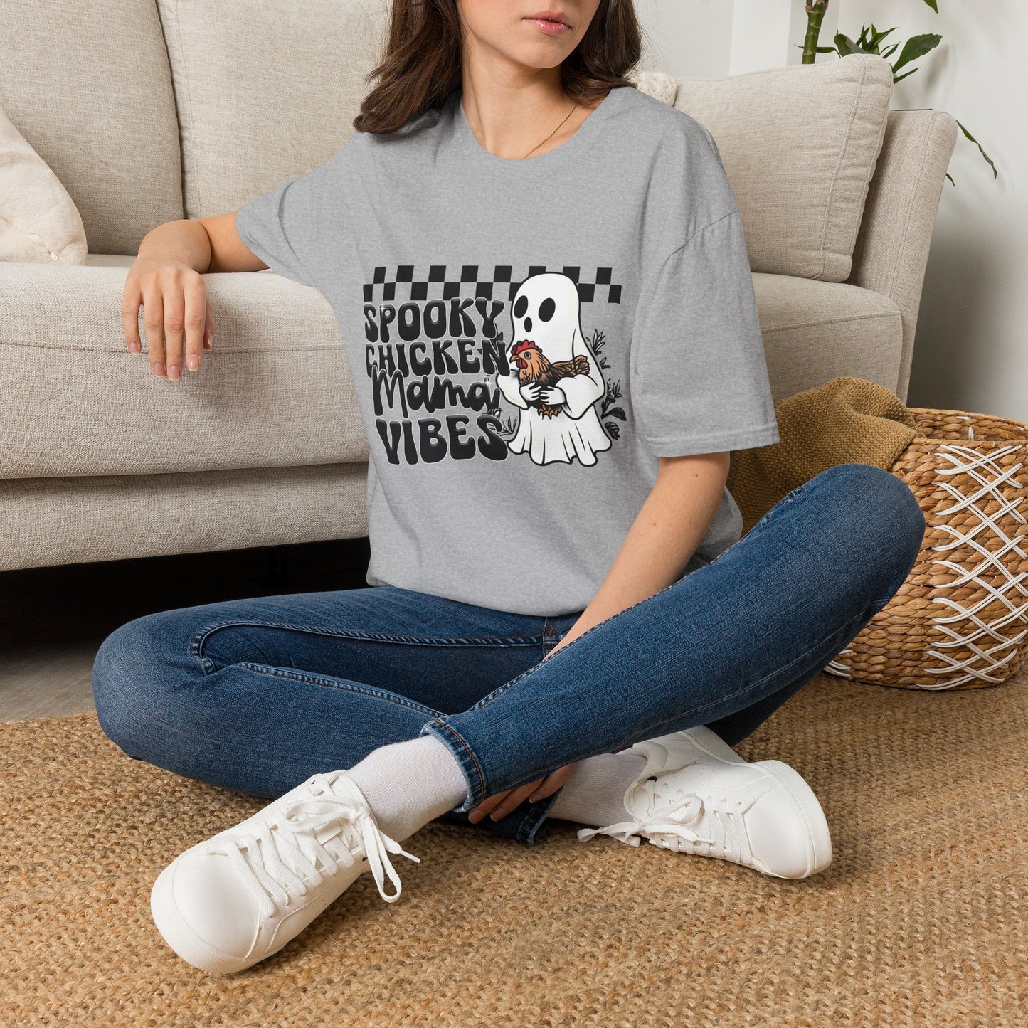 Spooky Chicken Mama T-Shirt — Halloween Ghost & Hen Farm Mom Tee