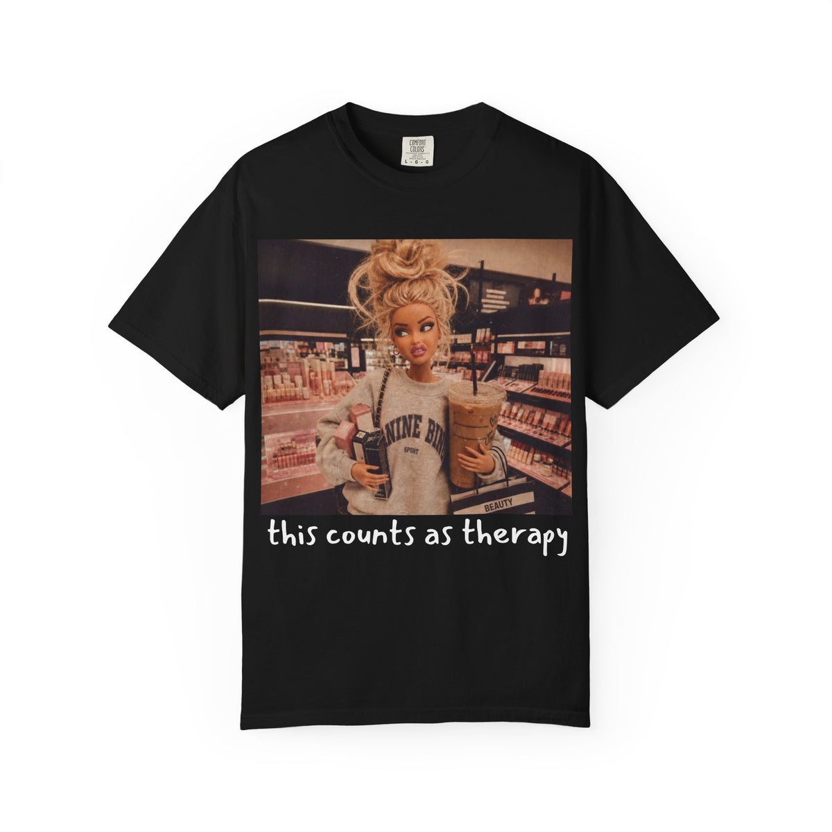Graphic T-Shirt — "This Counts As Therapy" Shopping Doll Tee