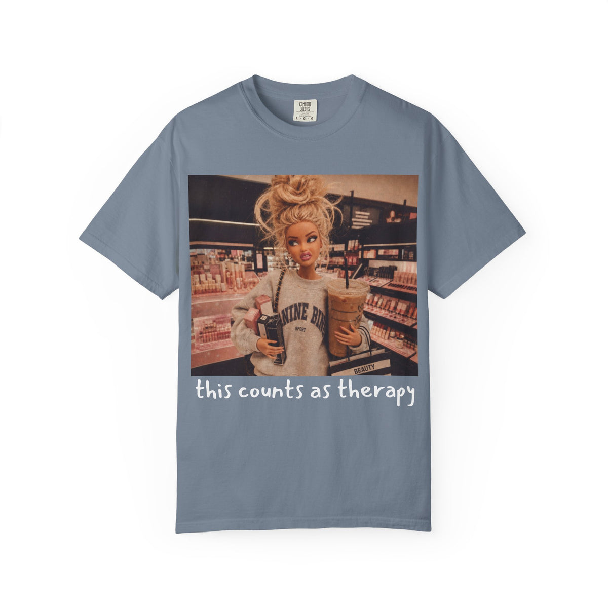 Graphic T-Shirt — "This Counts As Therapy" Shopping Doll Tee
