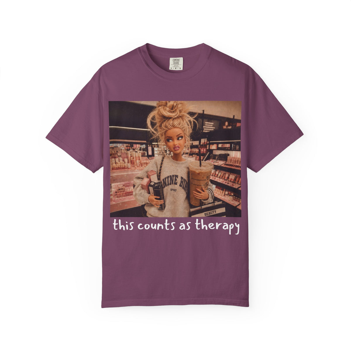 Graphic T-Shirt — "This Counts As Therapy" Shopping Doll Tee