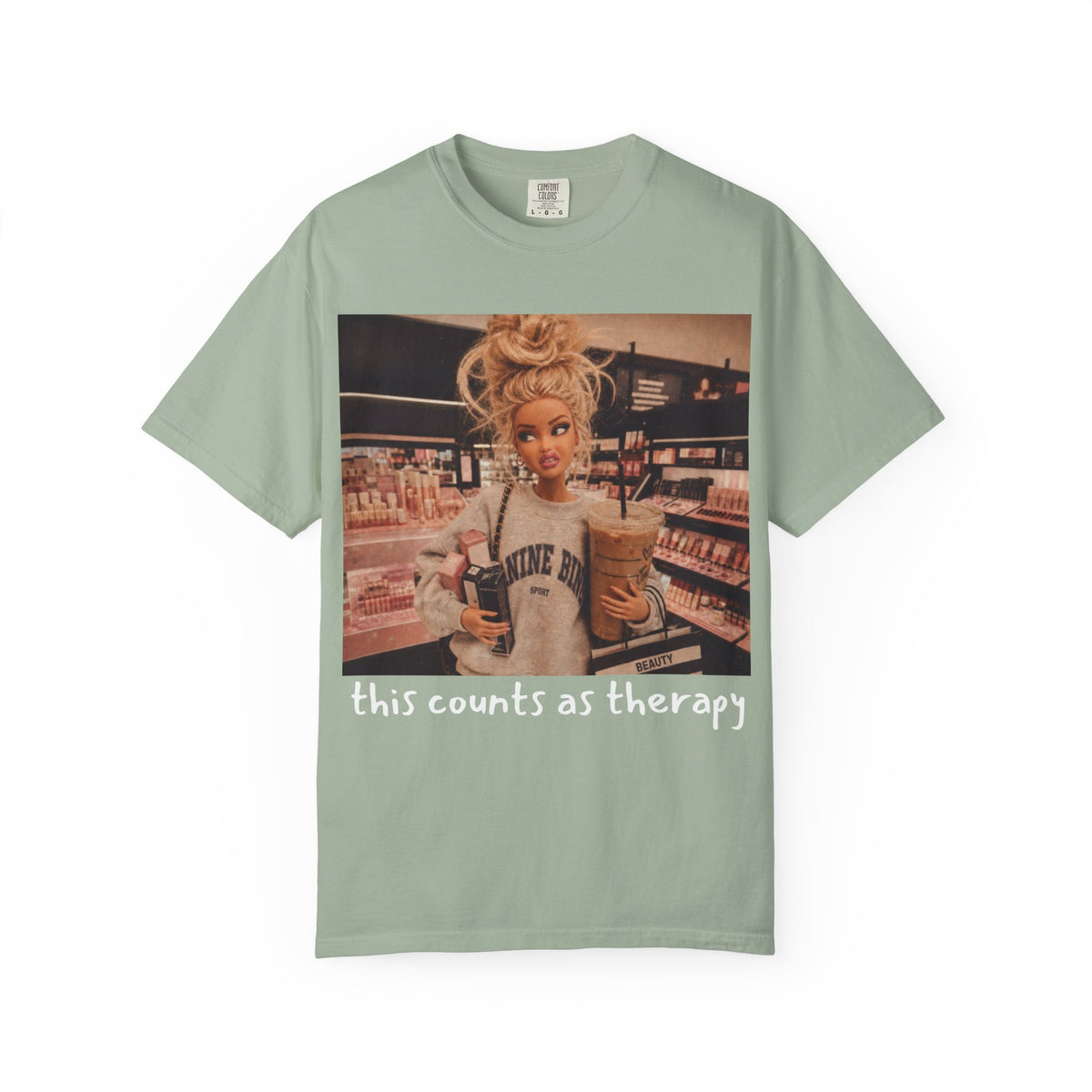 Graphic T-Shirt — "This Counts As Therapy" Shopping Doll Tee