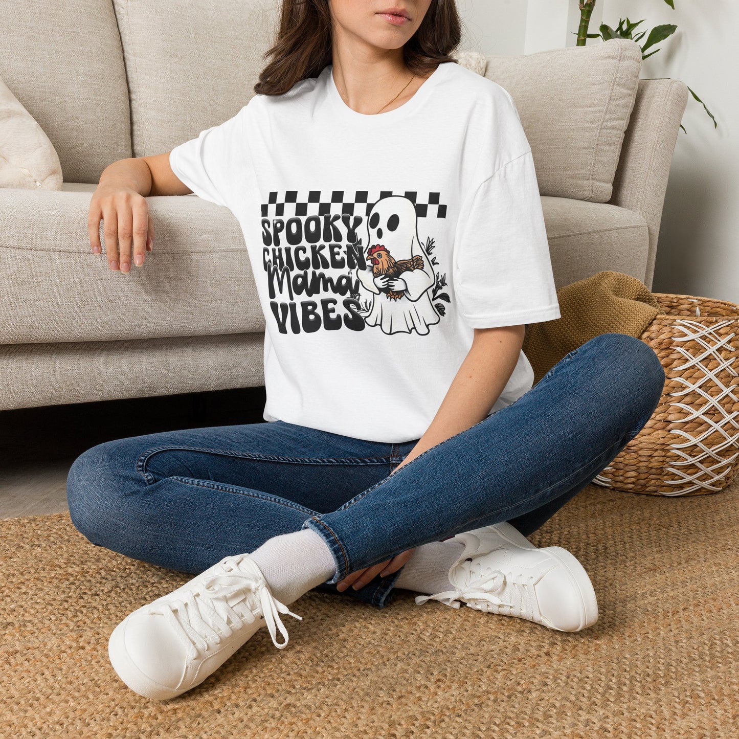 Spooky Chicken Mama T-Shirt — Halloween Ghost & Hen Farm Mom Tee